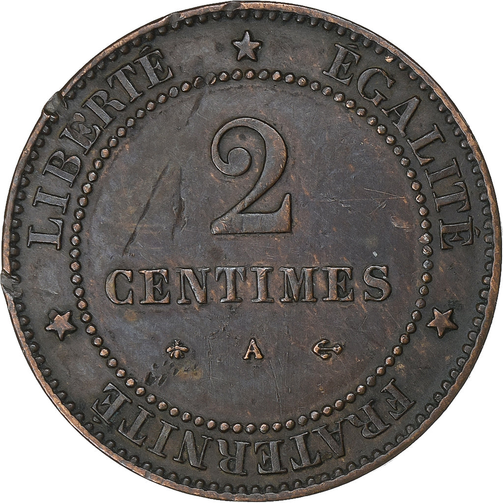 France, 2 Centimes, Cérès, 1878, Paris, Bronze, AU(50-53), Gadoury:105