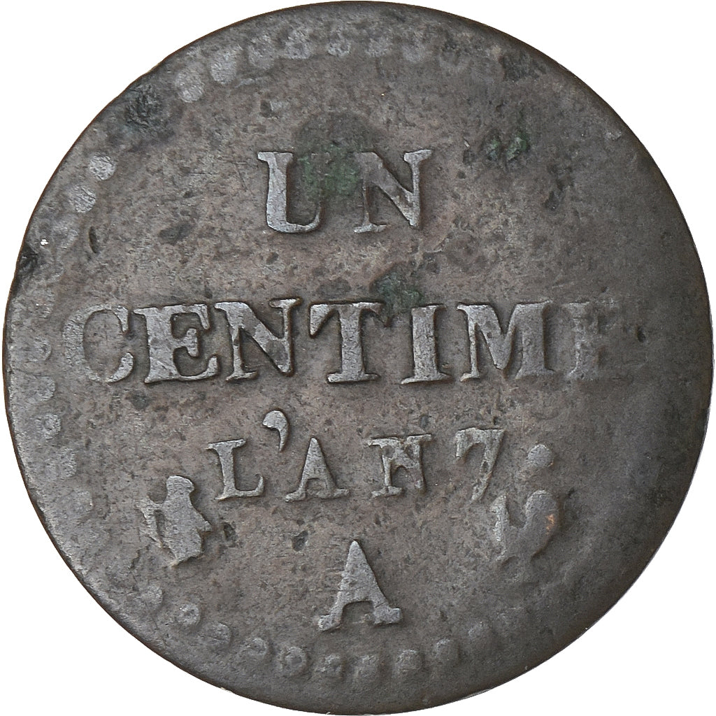 Francja, Centime, Dupré, AN 7 (1798-1799), Paris, Brązowy, VF(30-35)