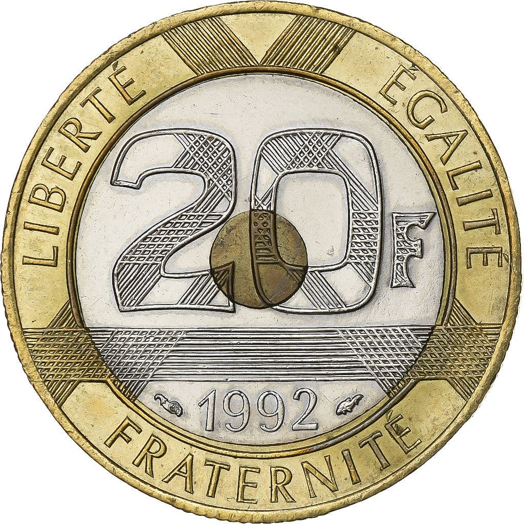France, 20 Francs, Mont Saint Michel, 1992, Paris, Tri-Metallic, SUP