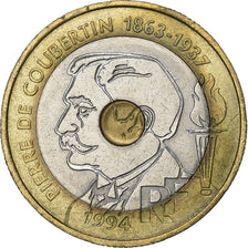 France, 20 Francs, Pierre de Coubertin, 1994, Paris, Tri-Metallic, SUP