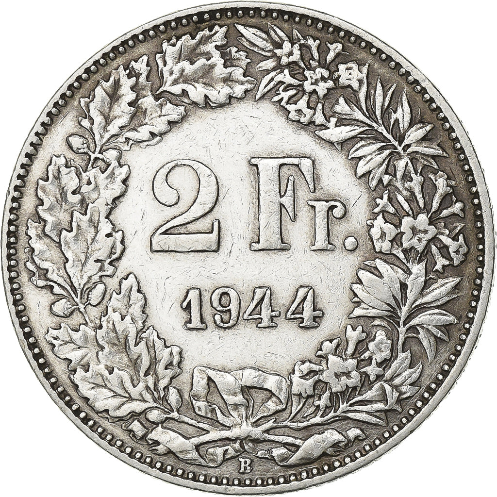 Switzerland, 2 Francs, 1944, Bern, Silver, AU(50-53), KM:21