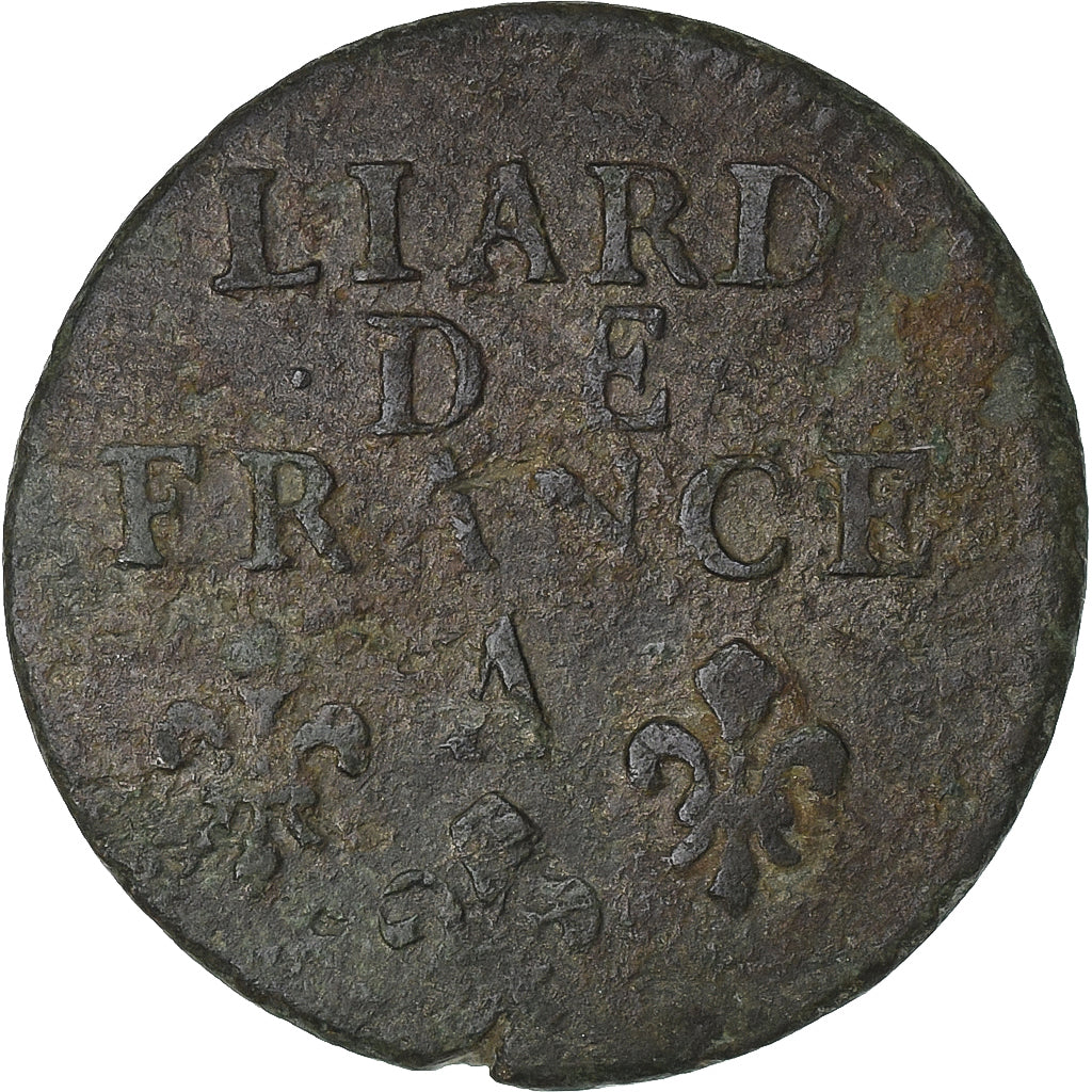 Francja, Louis XIV, Liard de France, 1697, Paris, Miedź, VG(8-10), Gadoury:81
