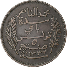 Tunisië, Muhammad al-Nasir Bey, 5 Centimes, 1914 (AH 1332), Paris, Bronzen, ZF
