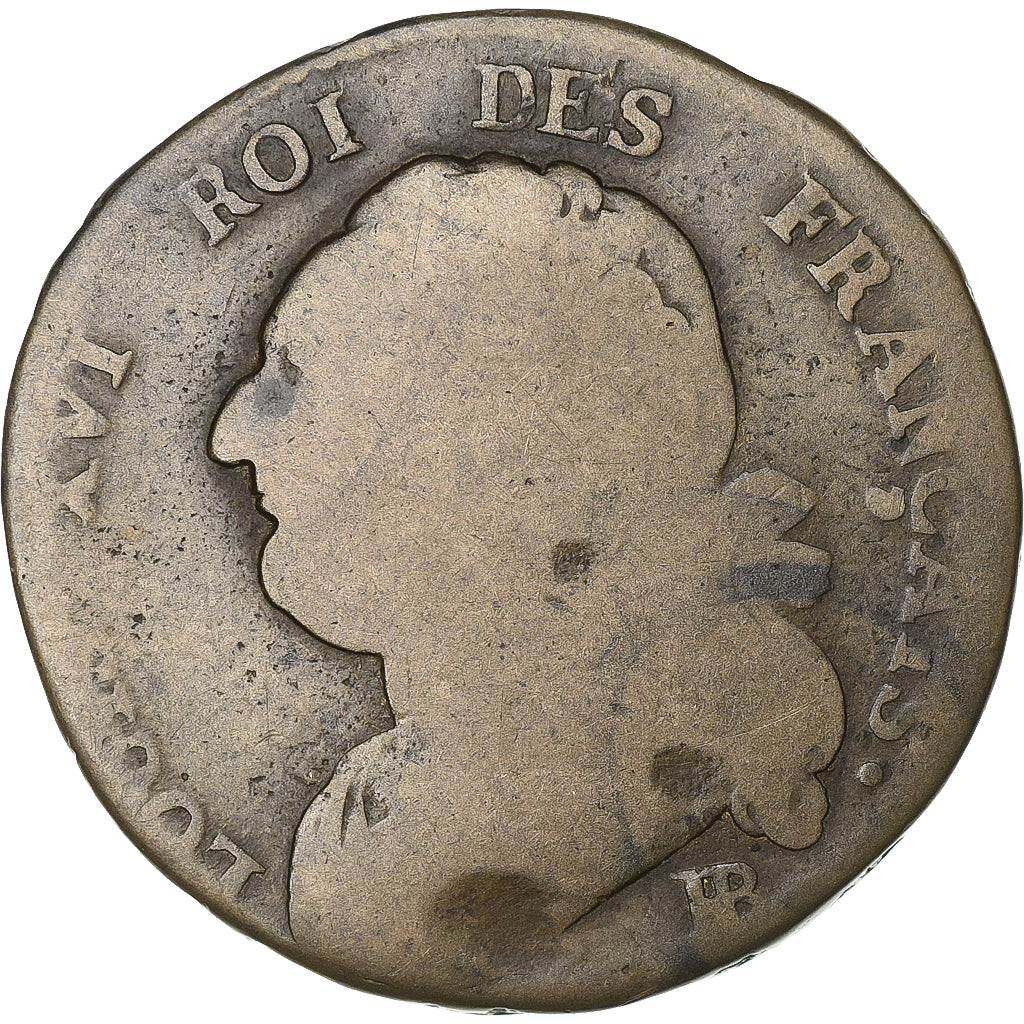 France, 12 Deniers, 12 deniers français, 1792, Strasbourg, Bronze, B+