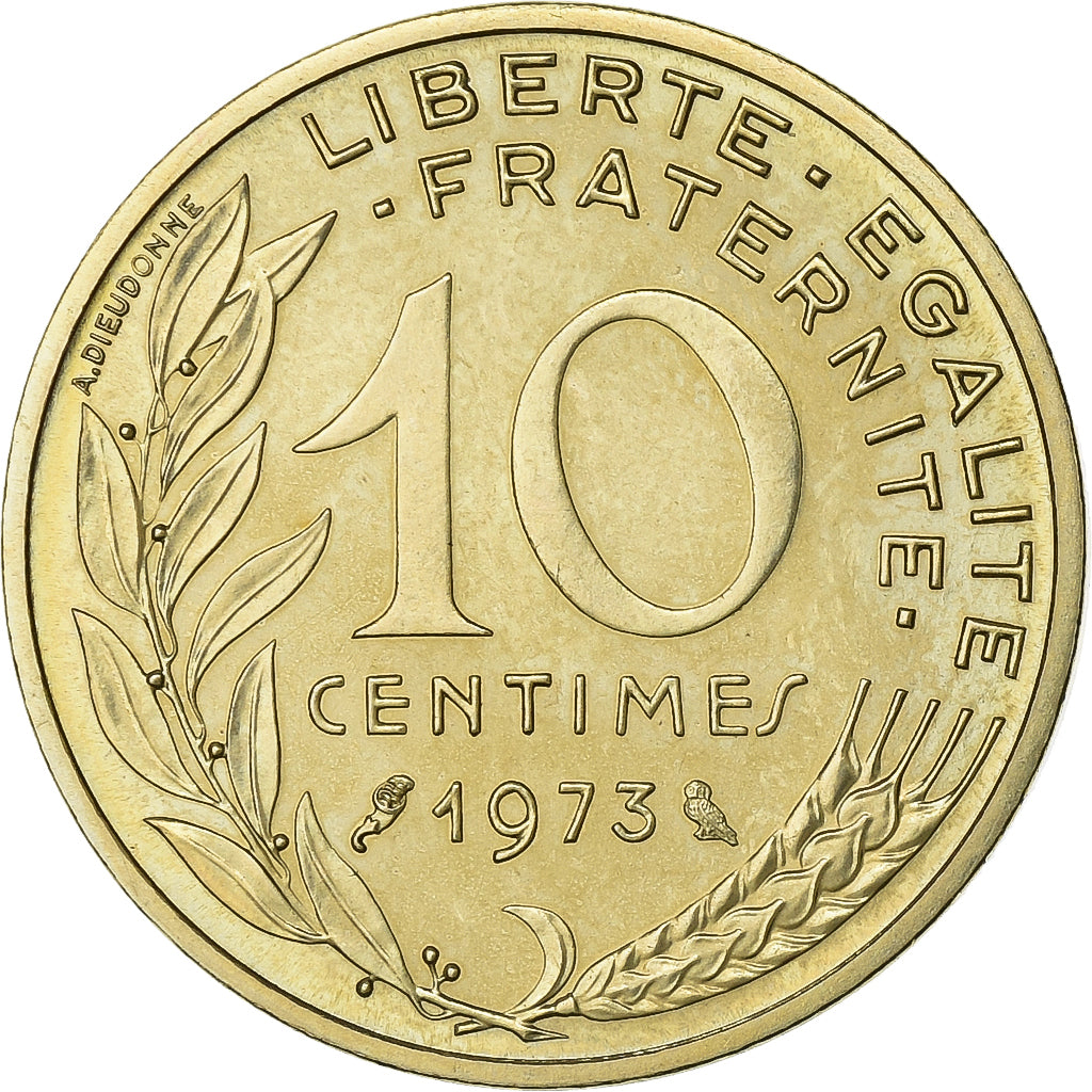 Frankreich, 10 Centimes, Marianne, 1973, Paris, Chouette, Aluminum-Bronze, STGL