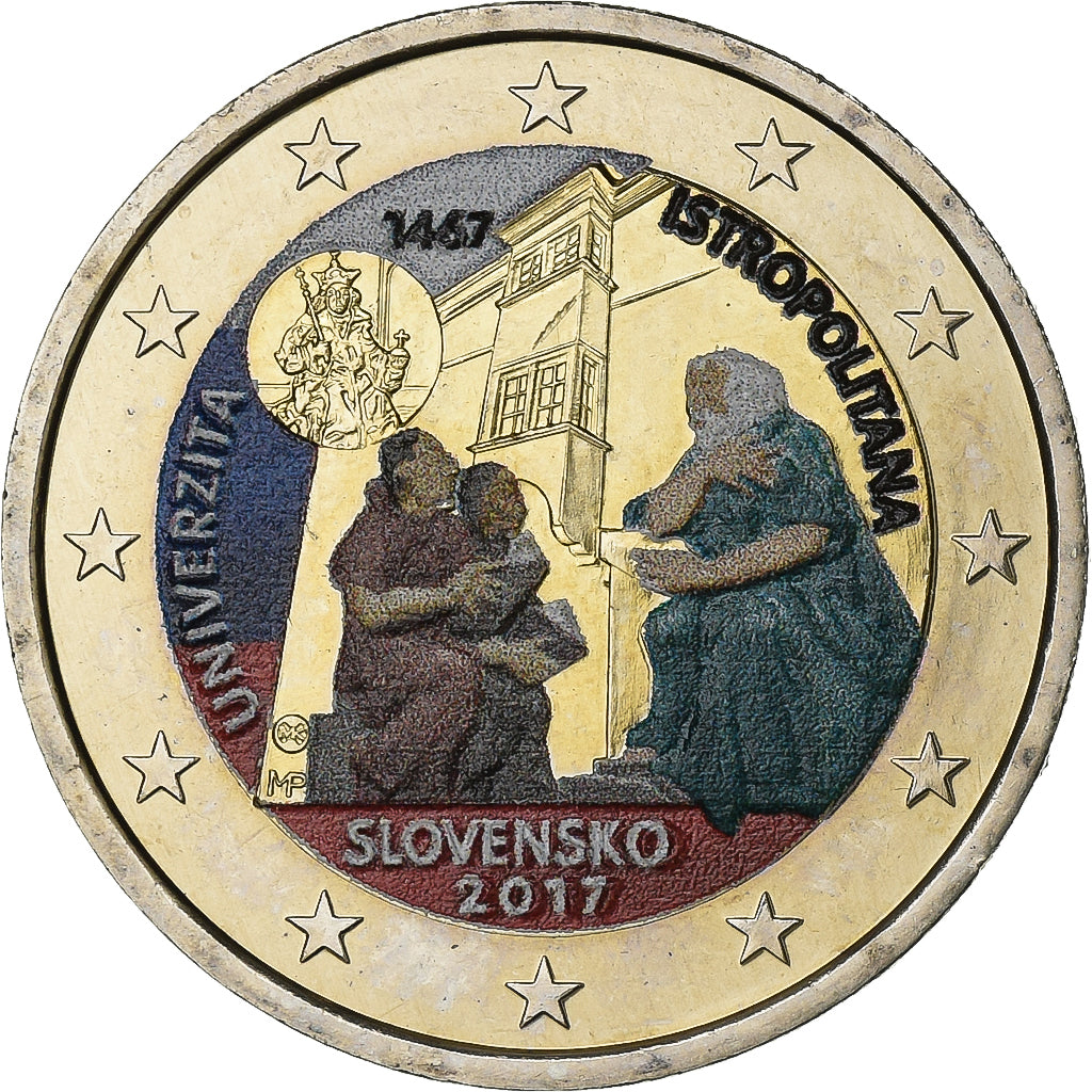 Slovakia, 2 Euro, University Istropolitana, FDC.colorisée., 2017, Bimetallic