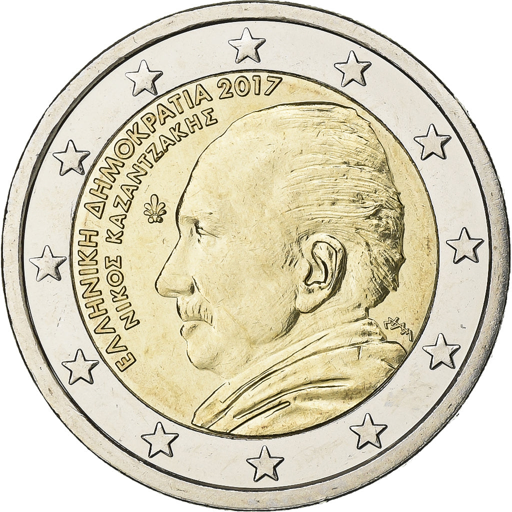 Greece, 2 Euro, Nikos Kazantzakis, 2017, Bi-Metallic, MS(65-70)