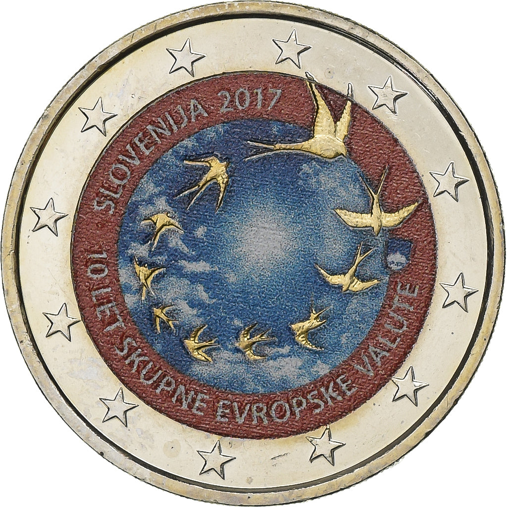 Eslovenia, 2 Euro, 10th Anniversary of the Euros in Slovenia, 2017, Bimetálico