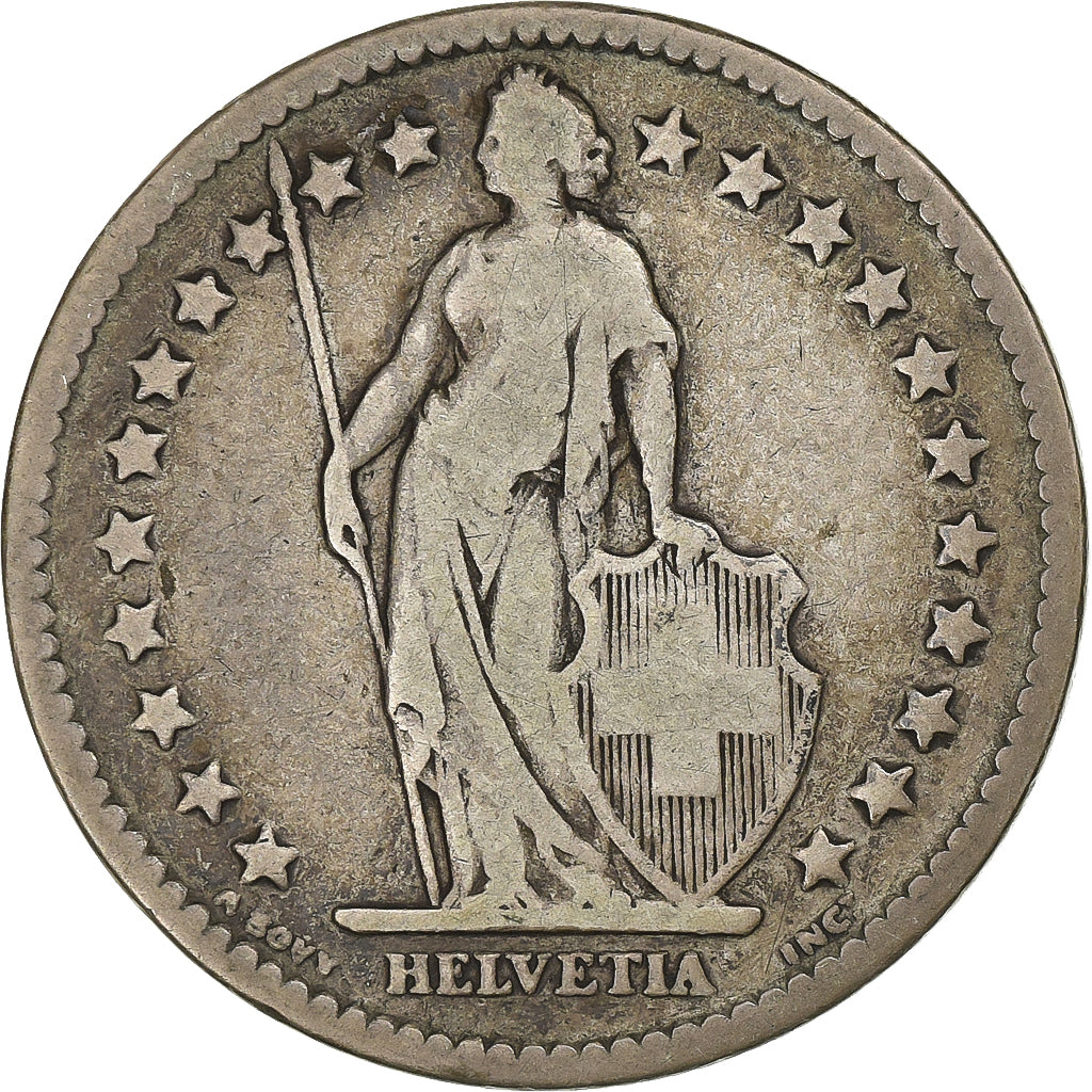 Szwajcaria, 2 Francs, 1874, Bern, Srebro, VF(20-25), KM:21
