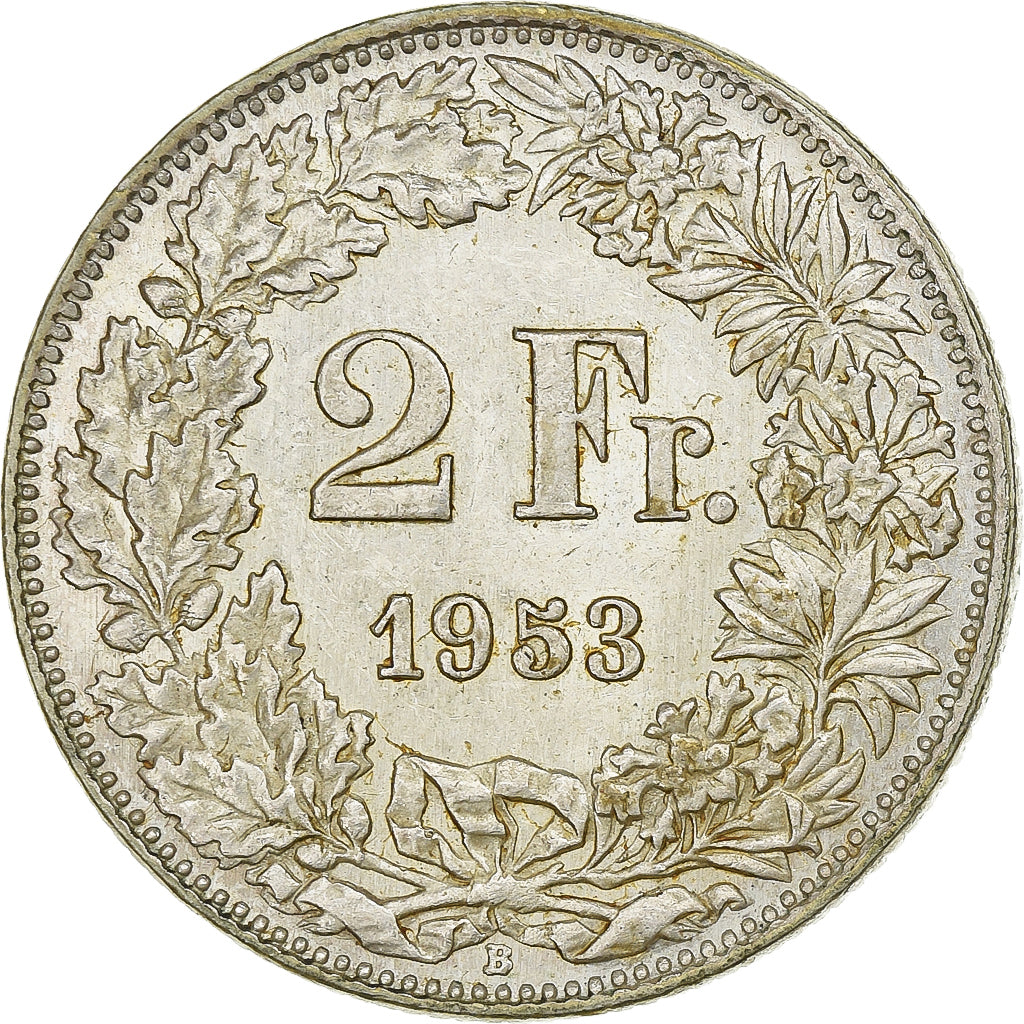 Switzerland, 2 Francs, 1953, Bern, Silver, AU(55-58), KM:21