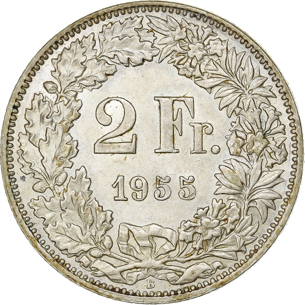 Switzerland, 2 Francs, 1955, Bern, Silver, AU(55-58), KM:21