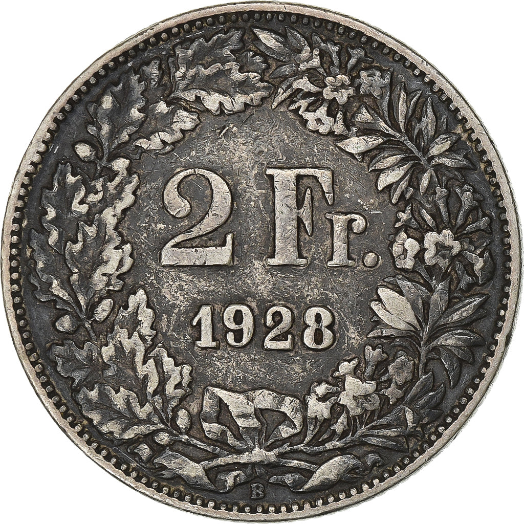 Switzerland, 2 Francs, 1928, Bern, Silver, EF(40-45), KM:21