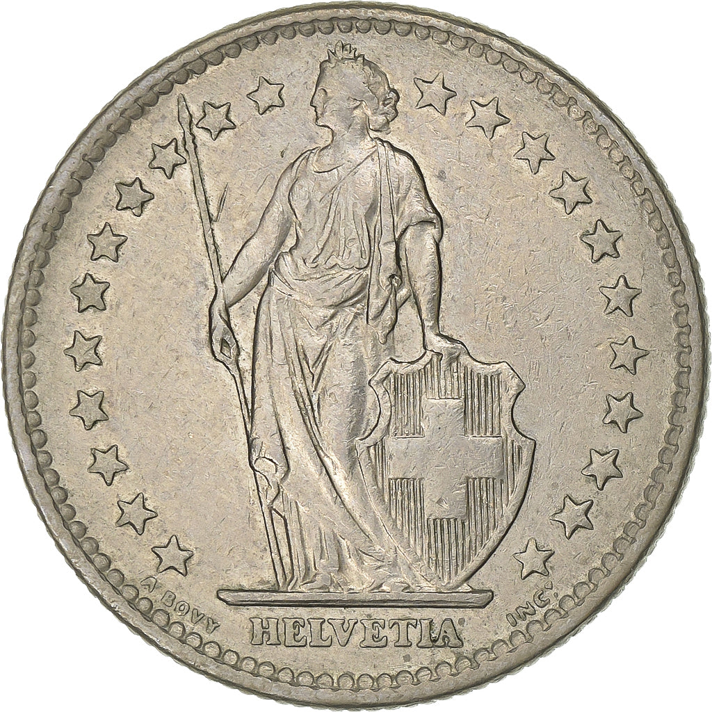 Switzerland, 2 Francs, 1977, Bern, Copper-nickel, AU(50-53), KM:21a.1