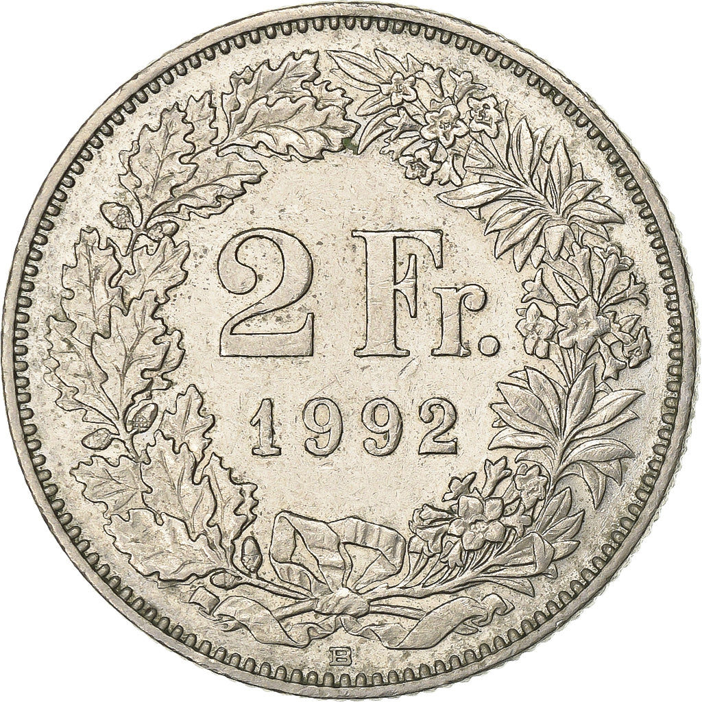 Schweiz, 2 Francs, 1992, Bern, Kupfer-Nickel, VZ, KM:21a.3