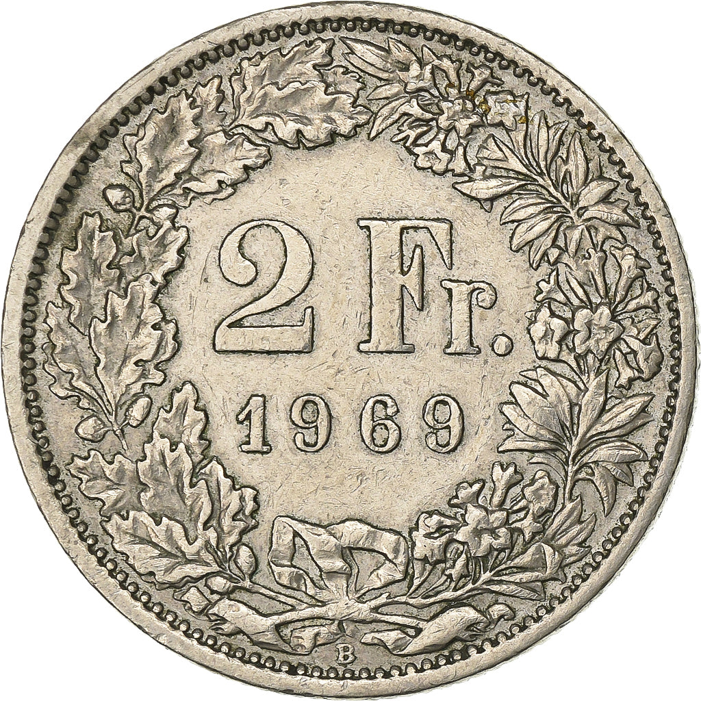 Schweiz, 2 Francs, 1969, Bern, Kupfer-Nickel, SS+, KM:21a.1