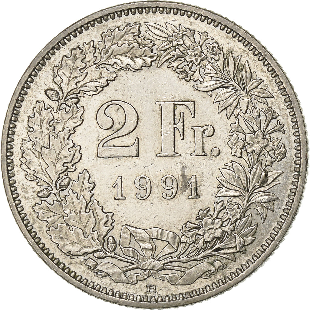 Schweiz, 2 Francs, 1991, Bern, Kupfer-Nickel, VZ, KM:21a.3