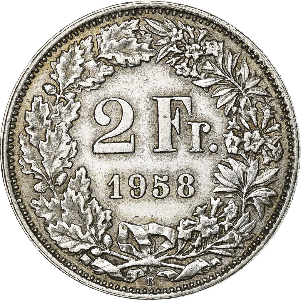 Switzerland, 2 Francs, 1958, Bern, Silver, AU(50-53), KM:21