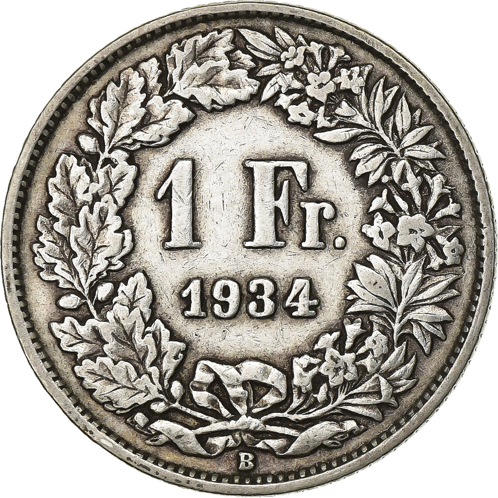 Szwajcaria, Franc, 1934, Bern, Srebro, EF(40-45), KM:24