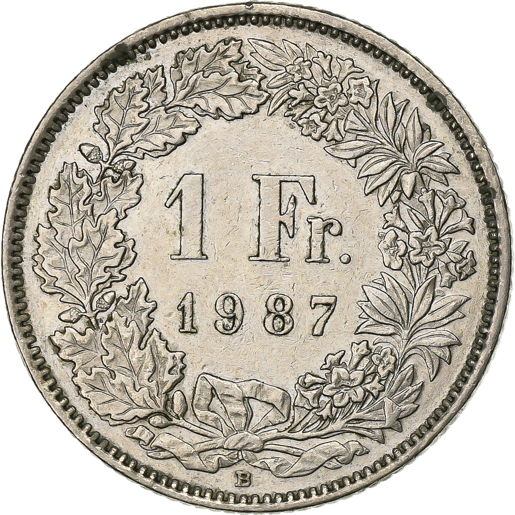 Switzerland, Franc, 1987, Bern, Copper-nickel, AU(55-58), KM:24a.3