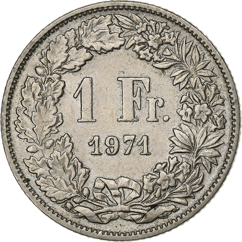 Szwajcaria, Franc, 1971, Bern, Miedź-Nikiel, AU(55-58), KM:24a.1