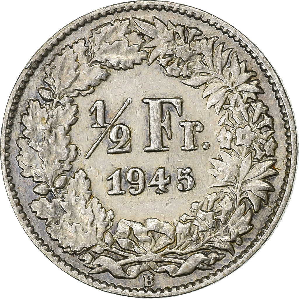 Switzerland, 1/2 Franc, 1945, Bern, Silver, AU(50-53), KM:23