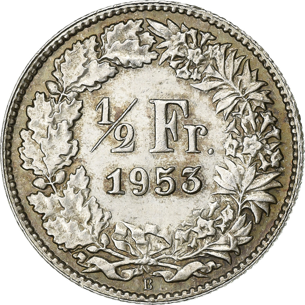 Szwajcaria, 1/2 Franc, 1953, Bern, Srebro, EF(40-45), KM:23