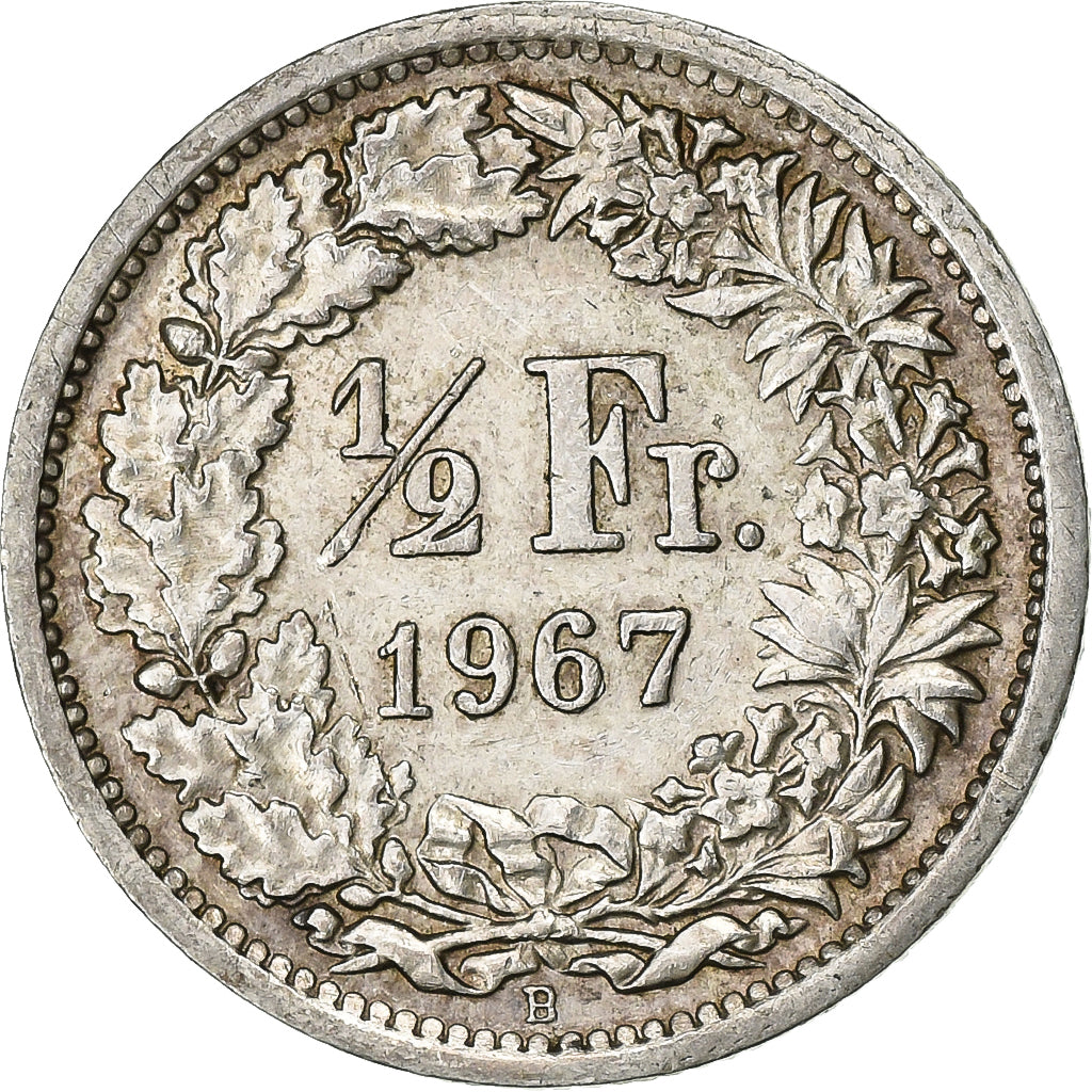 Switzerland, 1/2 Franc, 1967, Bern, Silver, AU(55-58), KM:23