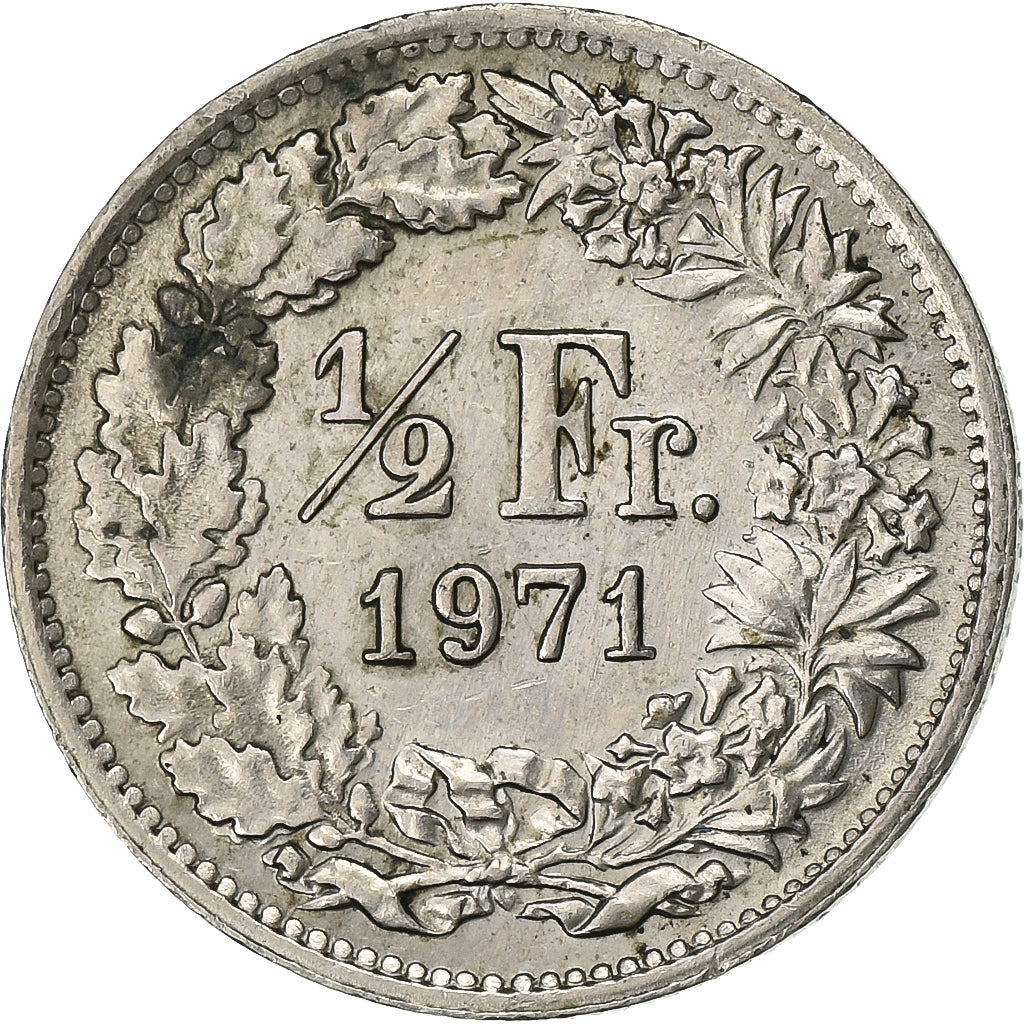 Switzerland, 1/2 Franc, 1971, Bern, Copper-nickel, EF(40-45), KM:23a.1