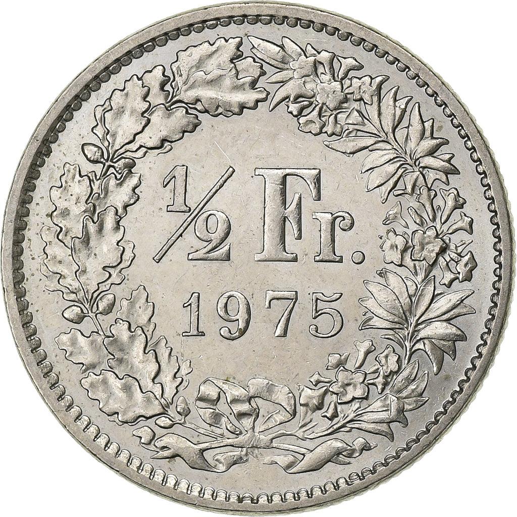 Switzerland, 1/2 Franc, 1975, Bern, Copper-nickel, AU(55-58), KM:23a.1