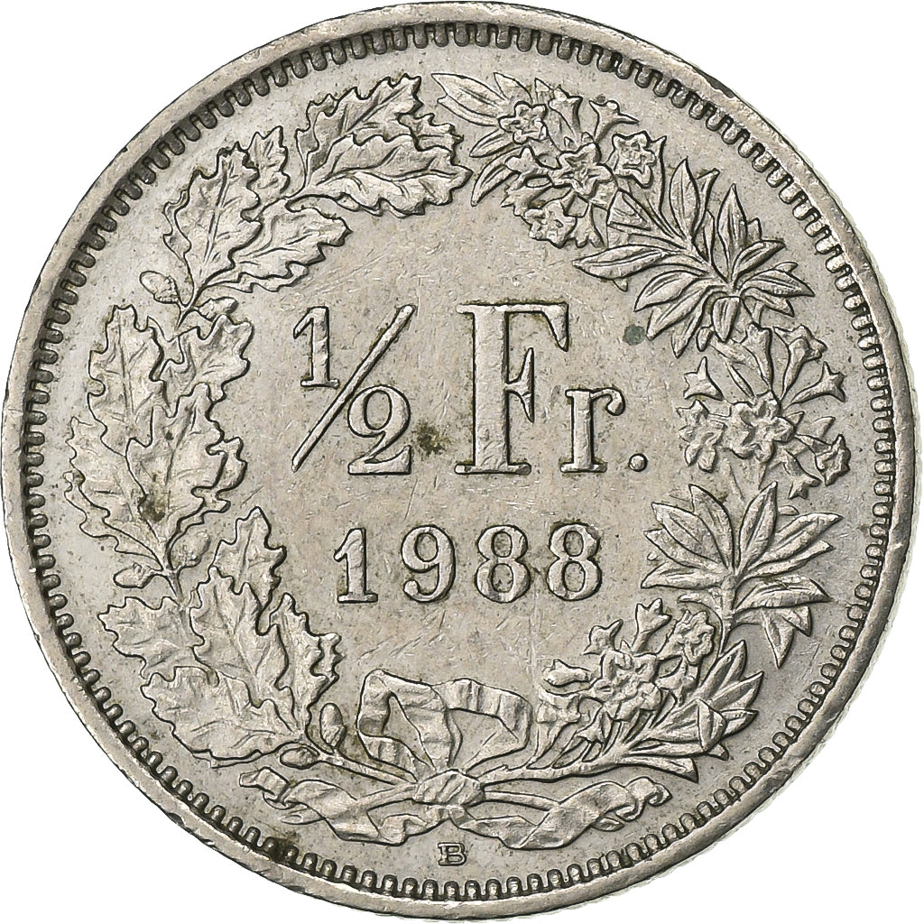 Svizzera, 1/2 Franc, 1988, Bern, Rame-nichel, SPL-, KM:23a.3