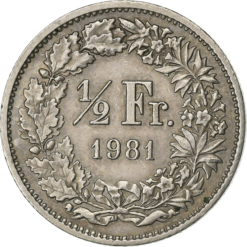 Switzerland, 1/2 Franc, 1981, Bern, Copper-nickel, AU(50-53), KM:23a.1