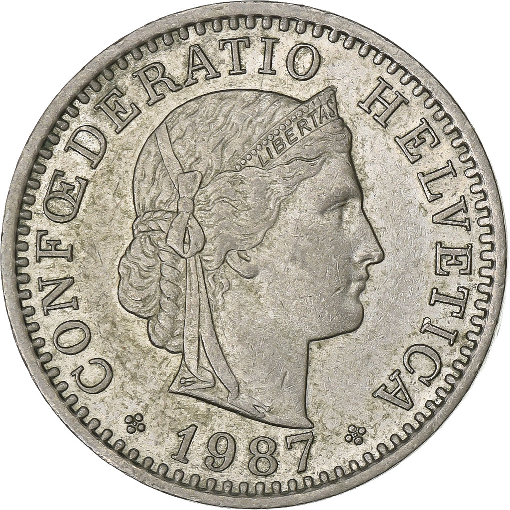 Suíça, 20 Rappen, 1987, Bern, Cobre-níquel, AU(50-53), KM:29a