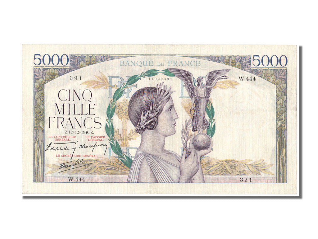 France, 5000 Francs, Victoire, 1940, 1940-12-12, TTB+, Fayette:46.16, KM:97a