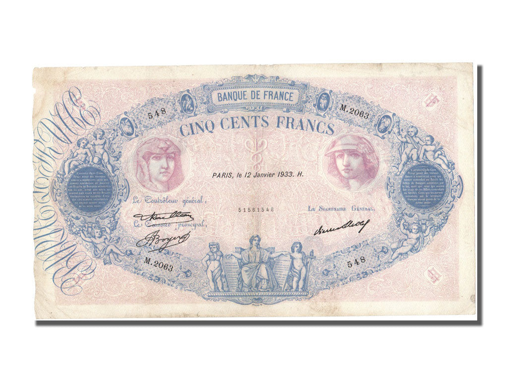 Banconote, Francia, 500 Francs, 500 F 1888-1940 ''Bleu et Rose'', 1933