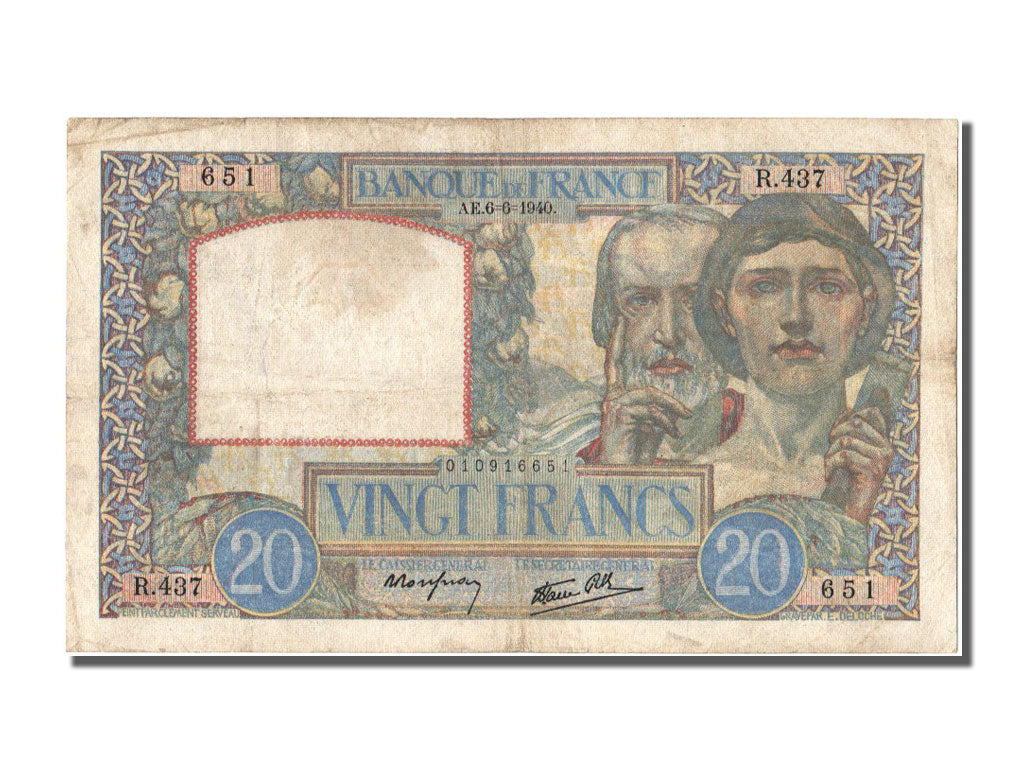 Billete, Francia, 20 Francs, 20 F 1939-1942 ''Science et Travail'', 1940