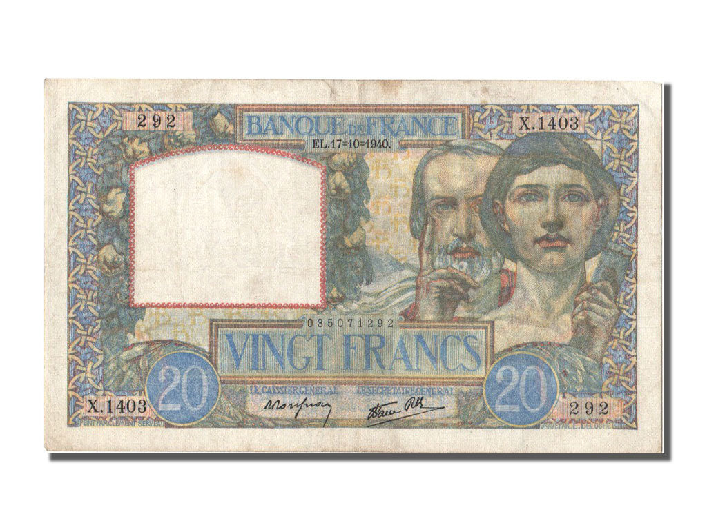 Billete, Francia, 20 Francs, 20 F 1939-1942 ''Science et Travail'', 1940