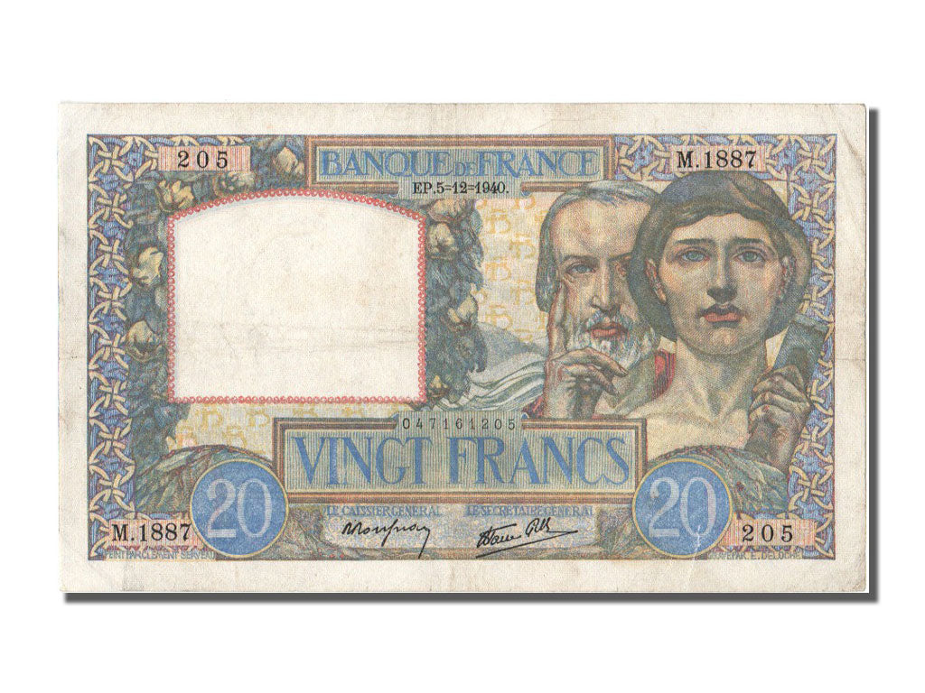 Billete, Francia, 20 Francs, 20 F 1939-1942 ''Science et Travail'', 1940