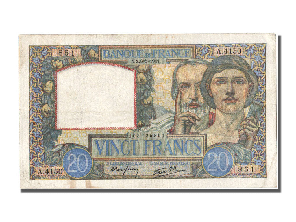 Banknote, France, 20 Francs, 20 F 1939-1942 ''Science et Travail'', 1941
