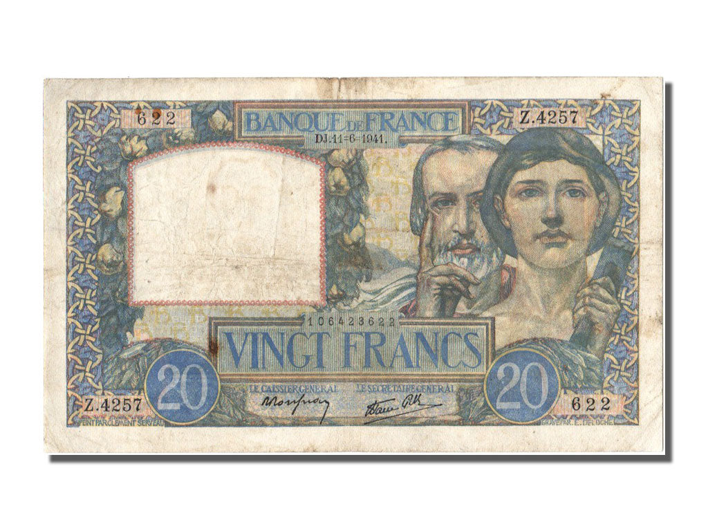 Banknote, France, 20 Francs, 20 F 1939-1942 ''Science et Travail'', 1941