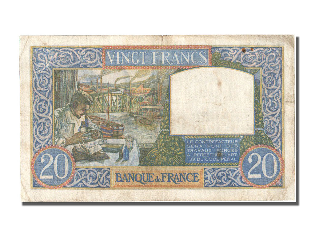 Banknote, France, 20 Francs, 20 F 1939-1942 ''Science et Travail'', 1941