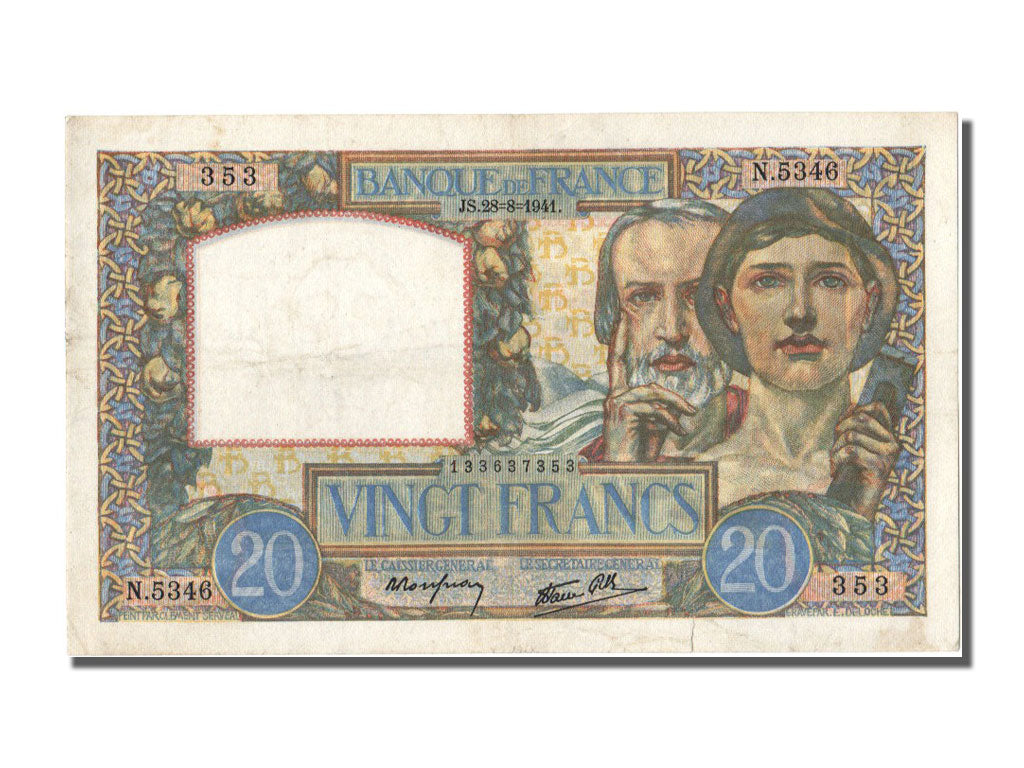 Banknote, France, 20 Francs, 20 F 1939-1942 ''Science et Travail'', 1941