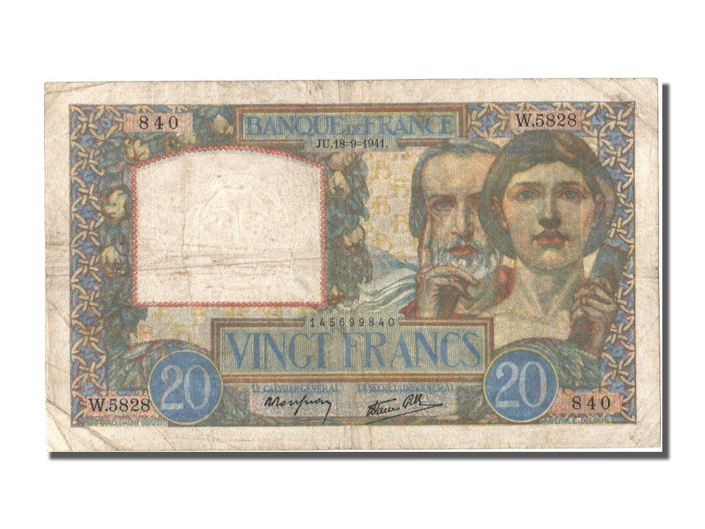 Billet, France, 20 Francs, 20 F 1939-1942 ''Science et Travail'', 1941