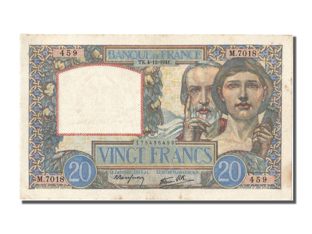 Banconote, Francia, 20 Francs, 20 F 1939-1942 ''Science et Travail'', 1941