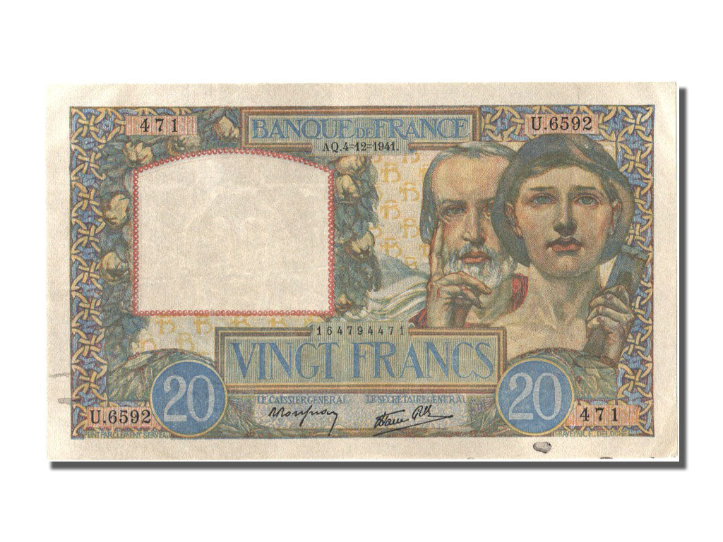 Banknote, France, 20 Francs, 20 F 1939-1942 ''Science et Travail'', 1941