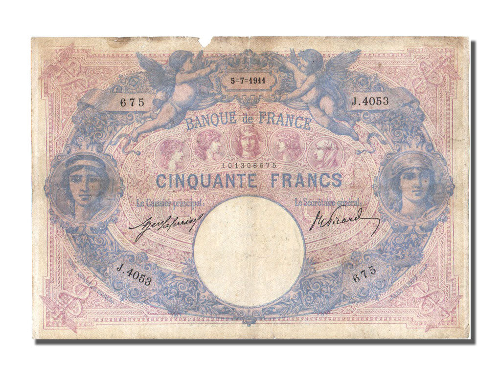 Billete, Francia, 50 Francs, 50 F 1889-1927 ''Bleu et Rose'', 1911, 1911-07-05
