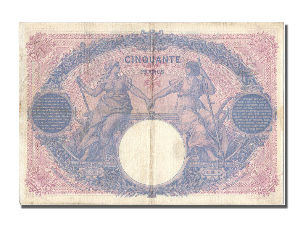 Banconote, Francia, 50 Francs, 50 F 1889-1927 ''Bleu et Rose'', 1912