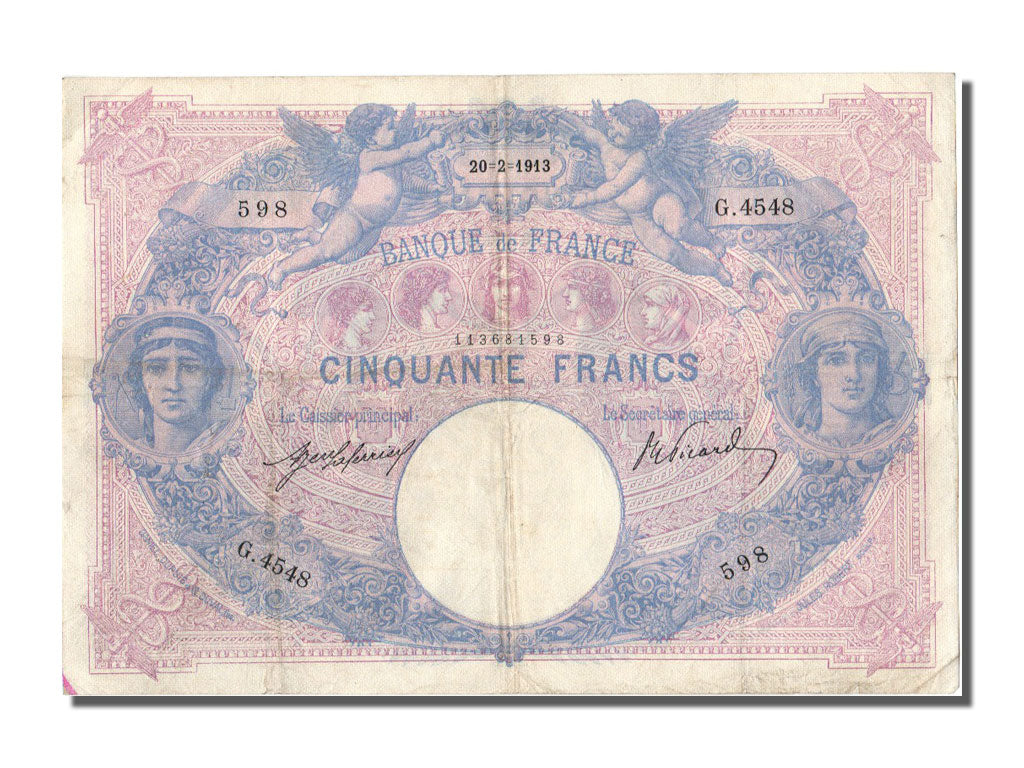 Banknote, France, 50 Francs, 50 F 1889-1927 ''Bleu et Rose'', 1913, 1913-02-20