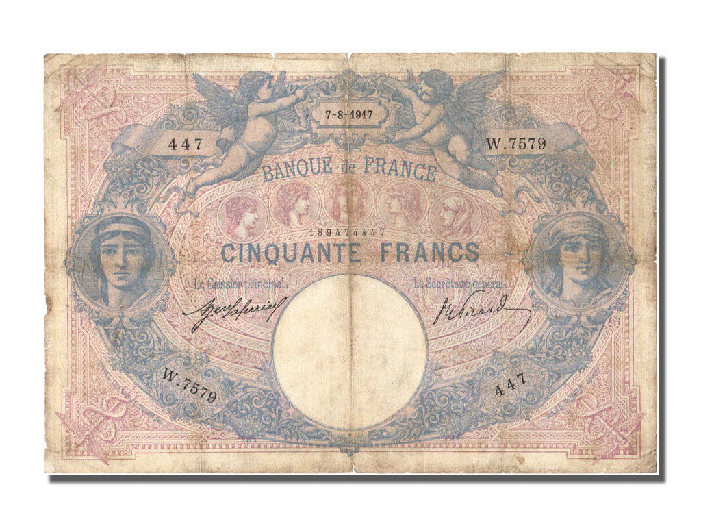 Banknot, Francja, 50 Francs, Bleu et Rose, 1917, VF(30-35), Fayette:14.30