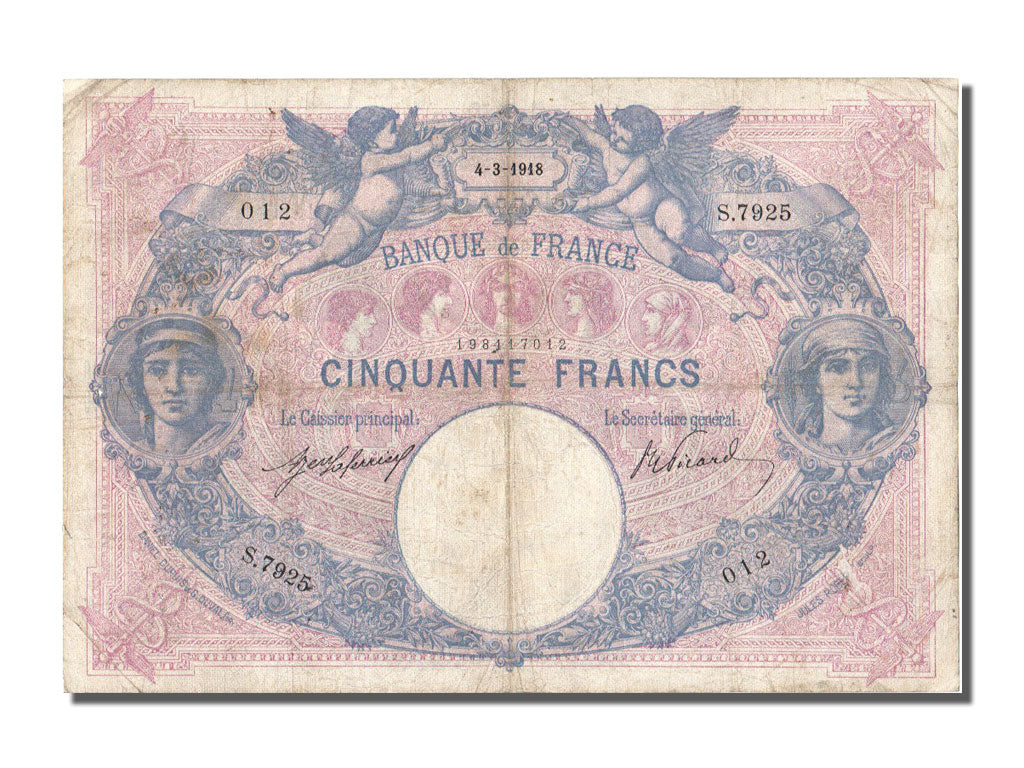 Banknot, Francja, 50 Francs, Bleu et Rose, 1918, 1918-03-04, EF(40-45)