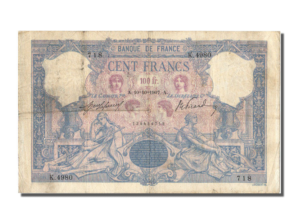 Francja, 100 Francs, Bleu et Rose, 1907, 1907-10-10, EF(40-45), Fayette:21.22